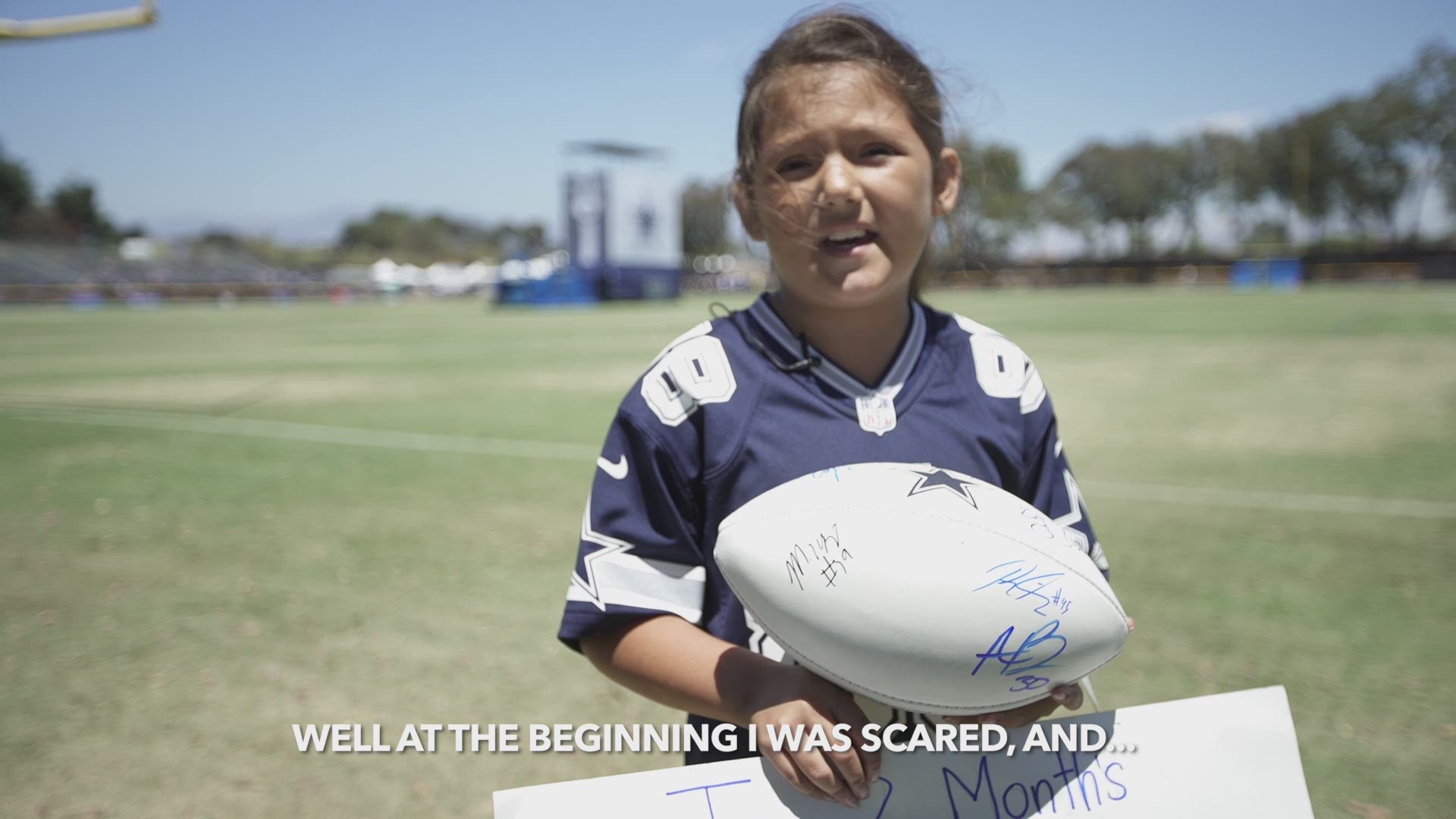 Samantha Hernandez is only nine, but she's beaten cancer twice. She celebrated the diagnosis with a trip to Cowboys training camp. WFAA.com