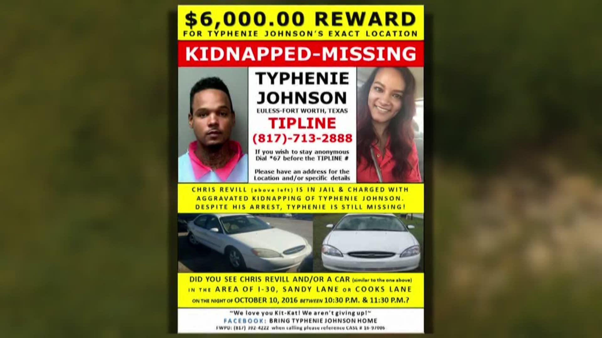 Nearly one year since 25-year-old Typhenie Johnson went missing after talking to her ex-boyfriend, Christopher Revill, there still is no sign of the girl. Revill was arrested the next day.