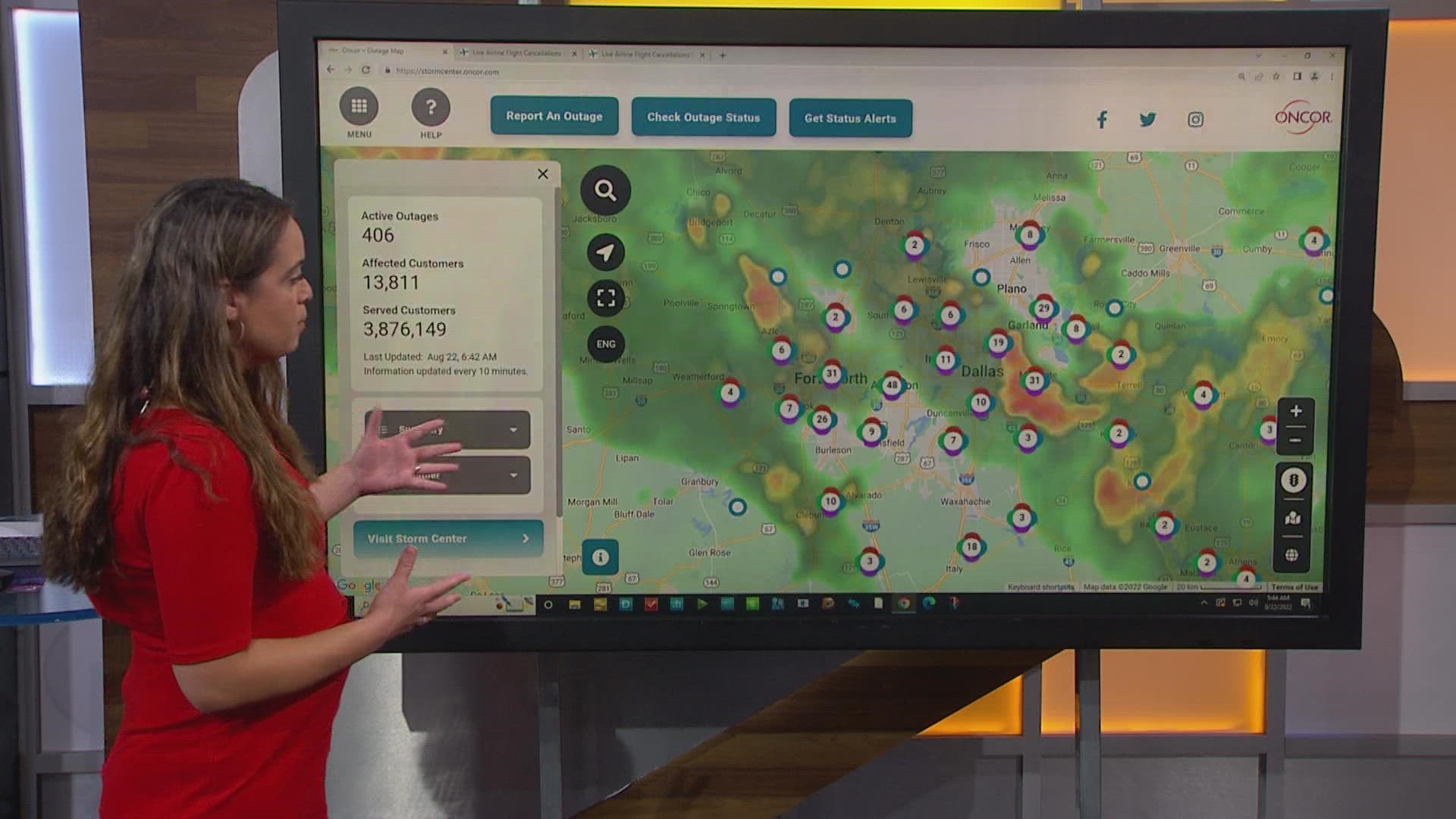 WFAA reporter Susanne Brunner is keeping track of power outages and flight troubles in the Dallas-Ft. Worth area.