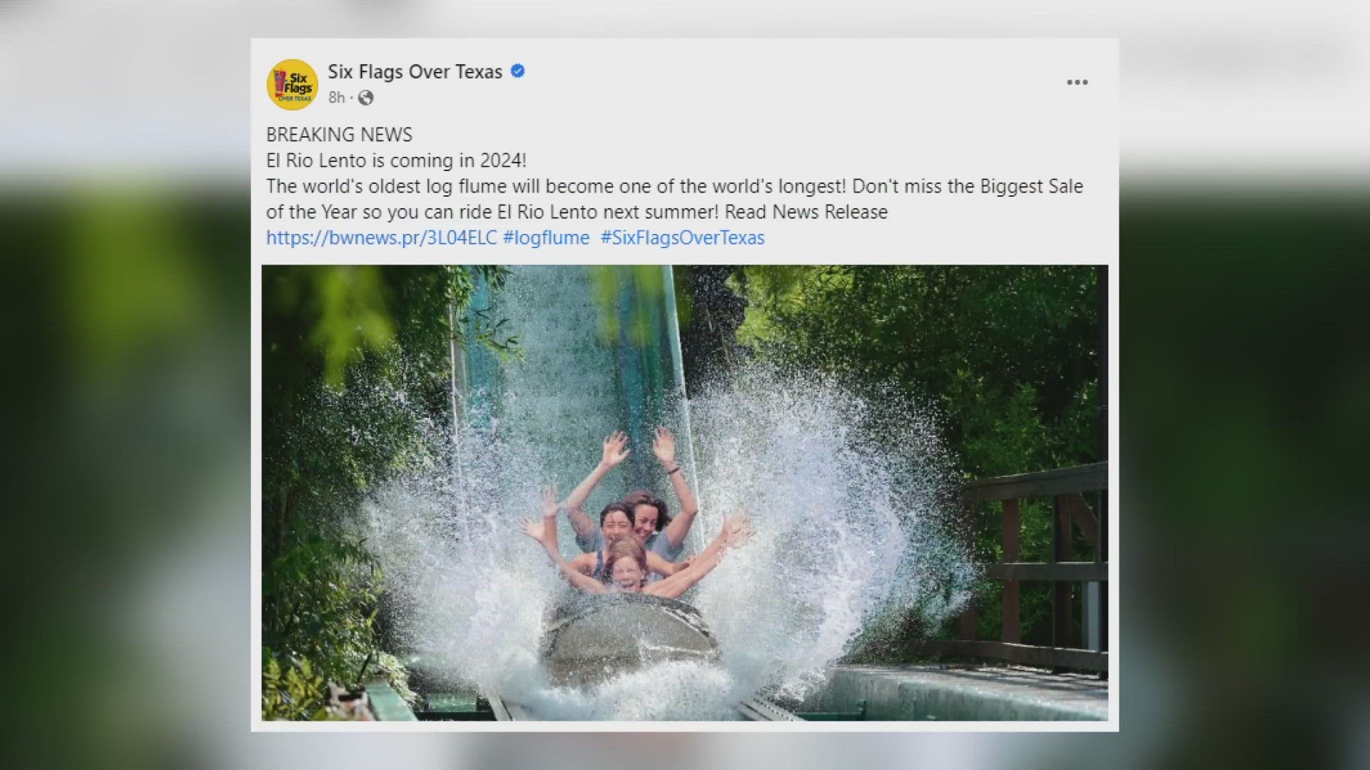 El Rio Lento will be a revamped and extended version of the Arlington theme park's El Aserradero log flume ride, according to a press release from the company.