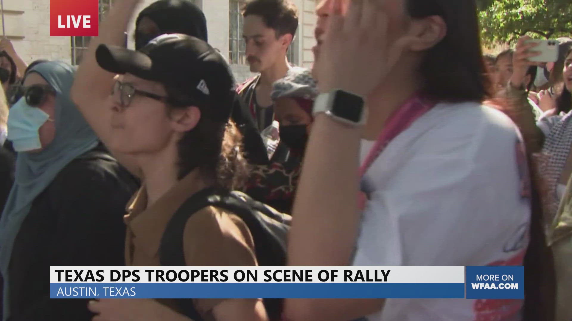 Texas Department of Public Safety (DPS) troopers are on the scene of a rally at the University of Texas at Austin's campus.