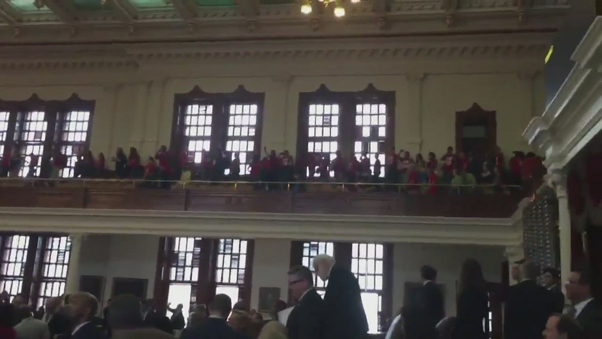 Protesters chanted against a sanctuary cities bill in the Texas House Monday.
