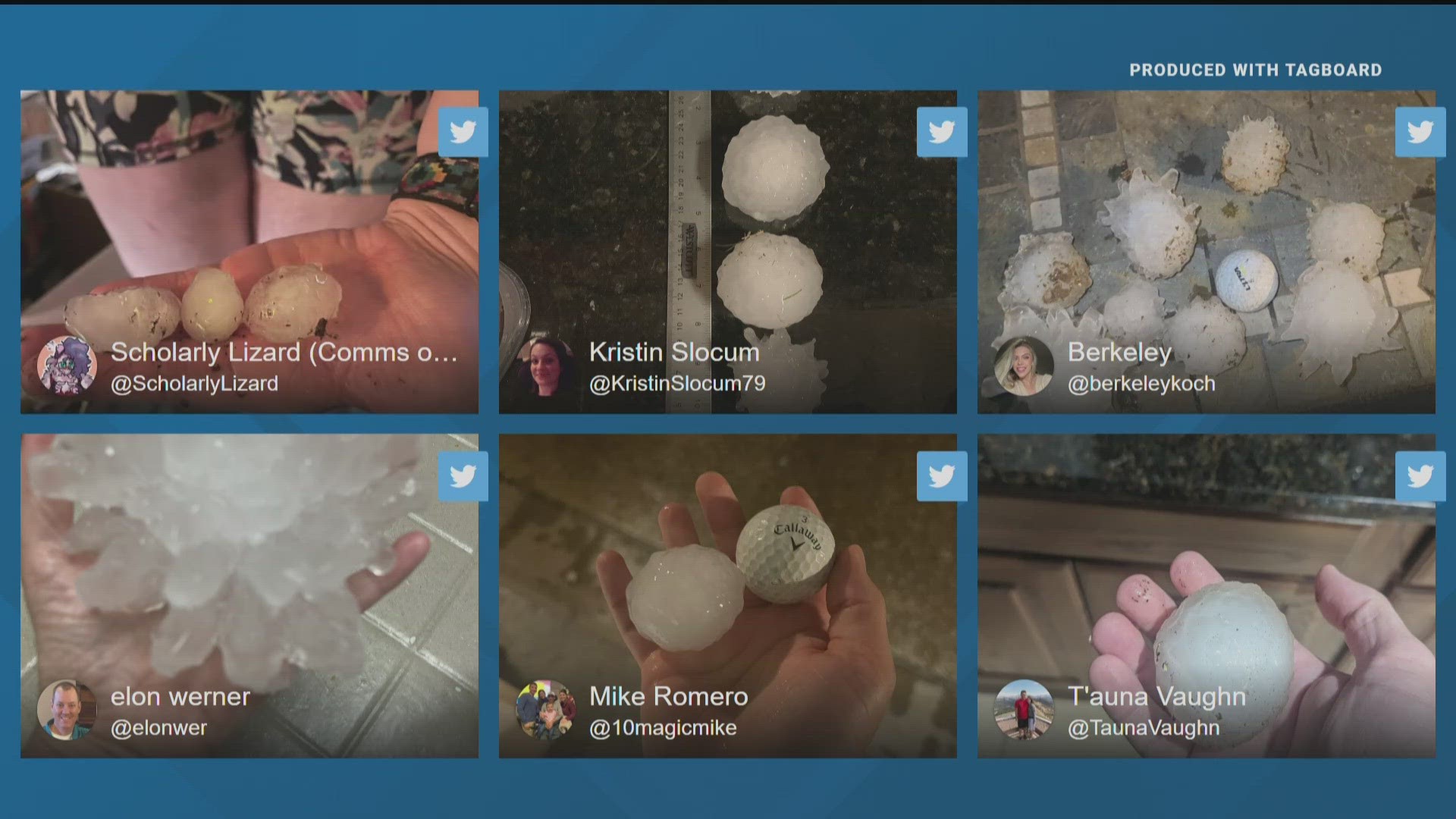 WFAA viewers shared images of hail up to the size of baseballs that fell on North Texas on Monday night.