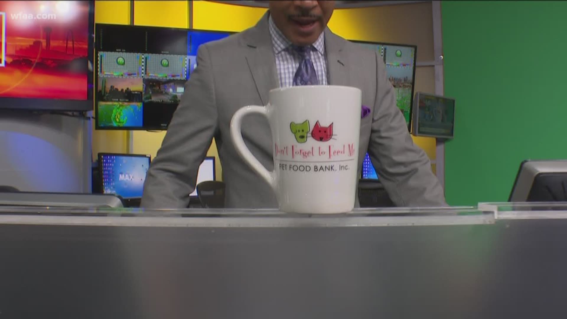 What's up with Greg Fields' cup? Don't Forget to Feed Me Pet Food Bank