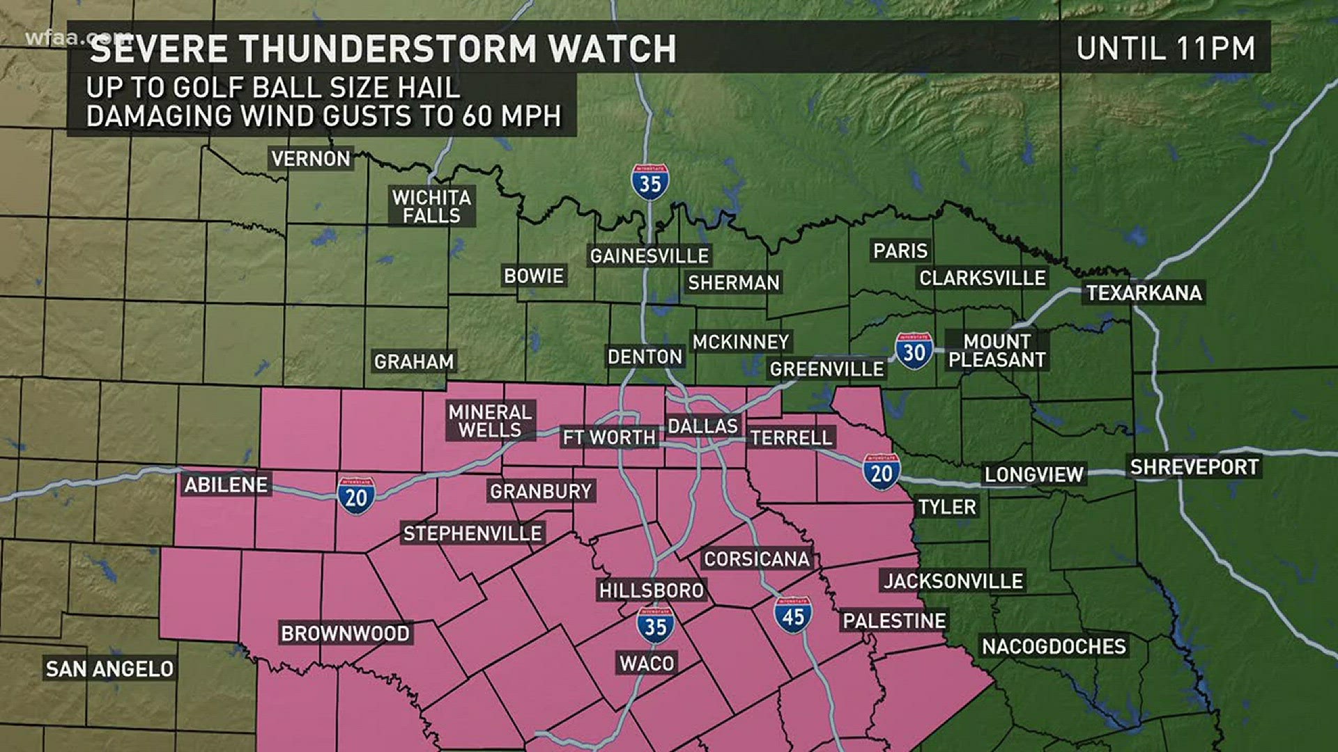 Parts of North Texas were under a severe thunderstorm watch.
