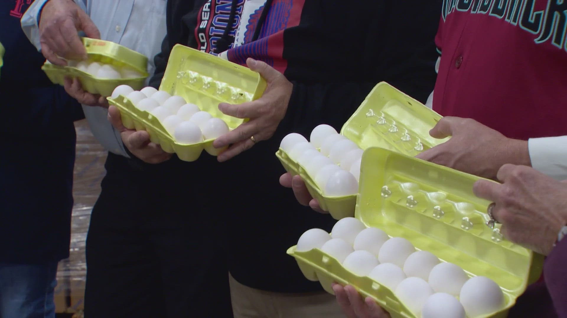 A friendly wager between a Tarrant County judge and an Arizona County chairman led to this: A donation of nearly 52,000 eggs.