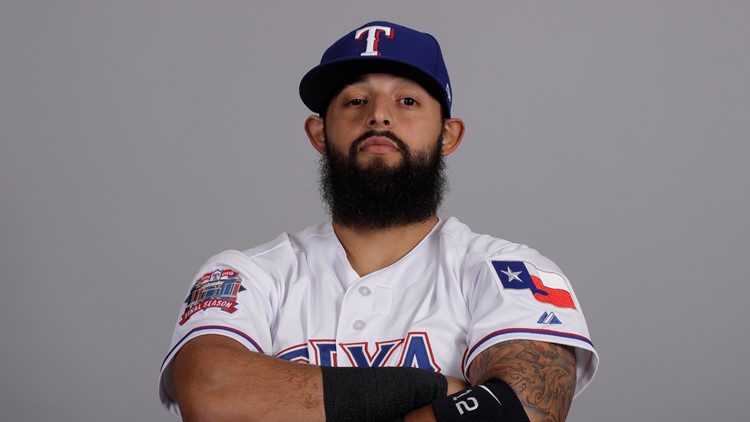 Texas Rangers second baseman Rougned Odor (12) celebrates with Texas  Rangers right fielder Nomar Mazara (30…