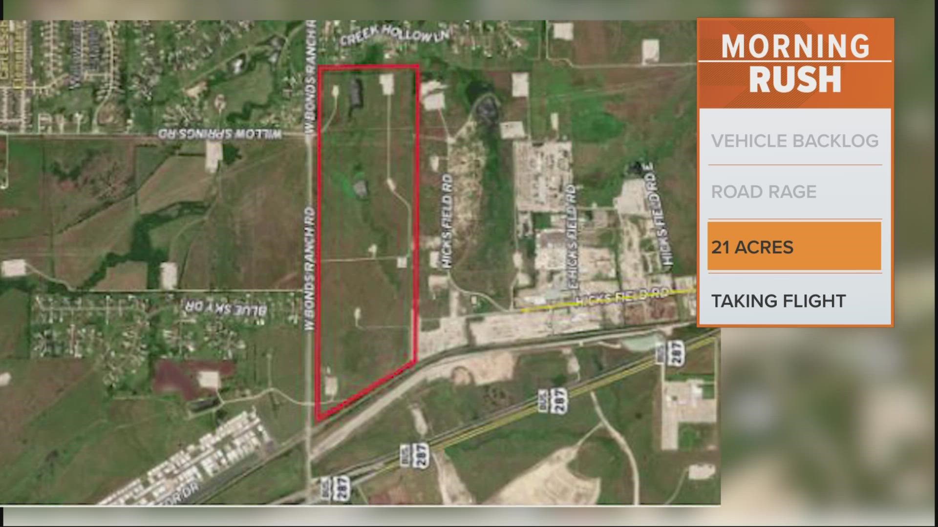 Avon Holdings has purchased 21 acres along West Bonds Ranch Road near Hicks Airfield.
