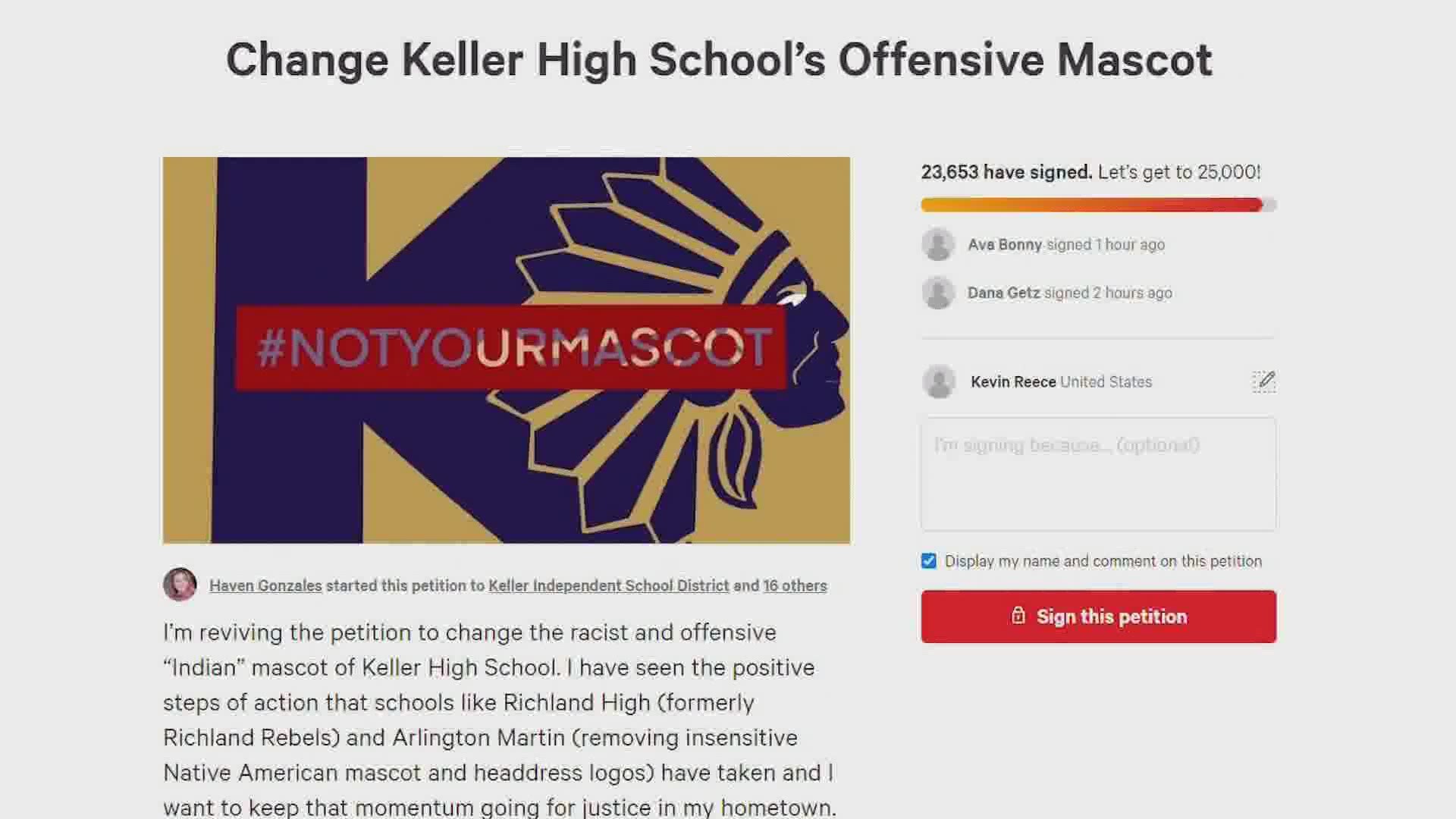 Some students and parents in Keller are hoping the high school will consider changing its mascot