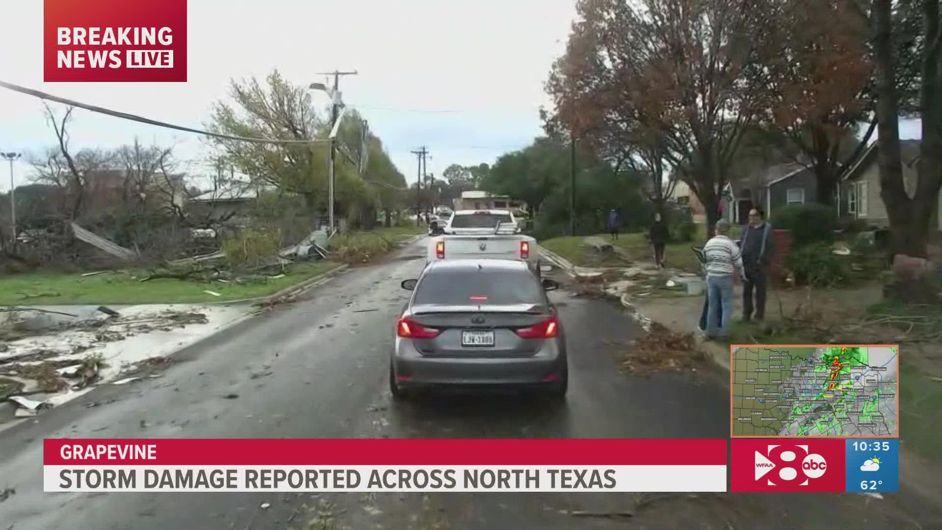WFAA's Sydney Persing was on the ground in Grapevine where storms left behind damage Tuesday morning.