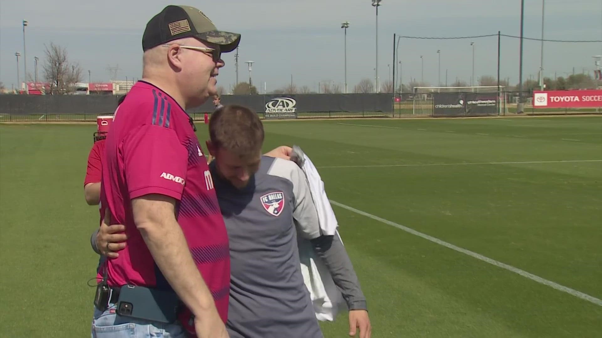 At Tuesday morning's FC Dallas practice, a special fan stood quietly on the sidelines.