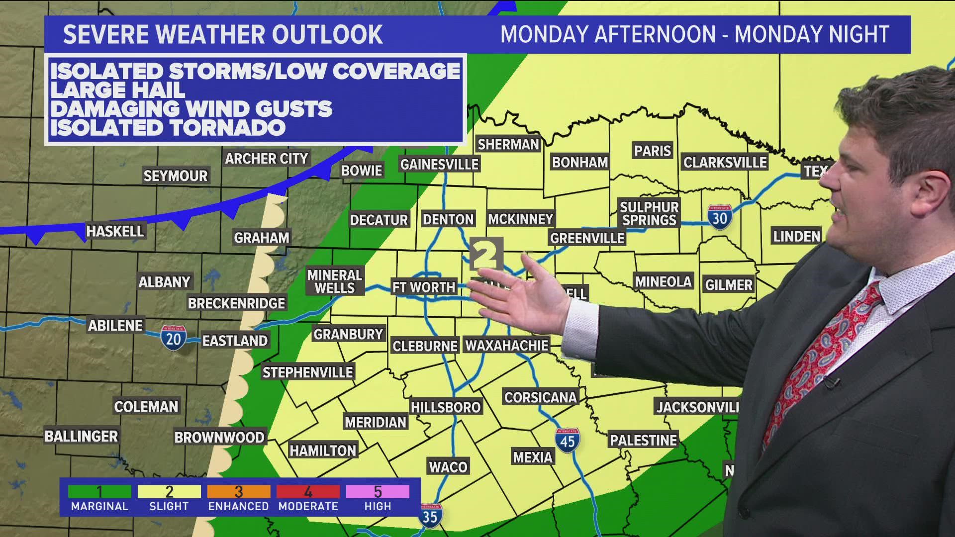 Severe storms are possible on Monday, Tuesday and Wednesday. Here's the latest on what to expect.