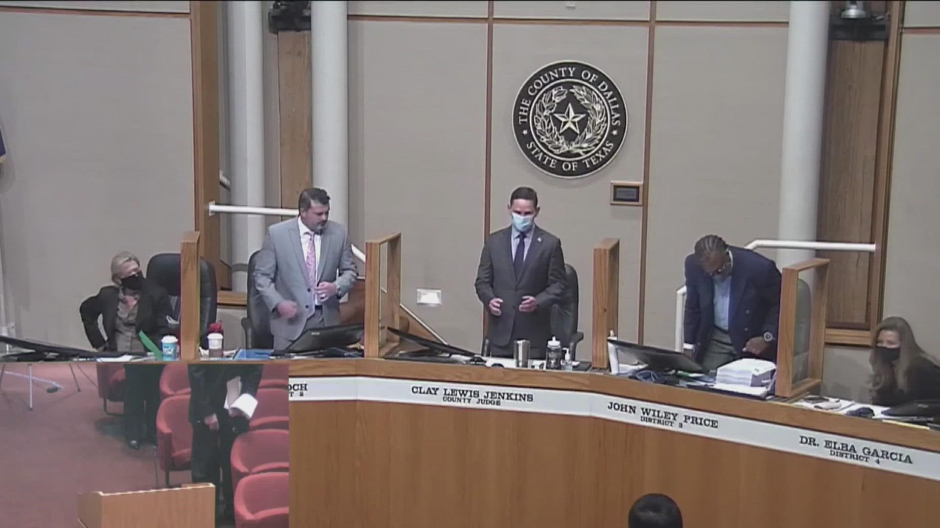 Dallas County commissioner J.J. Koch was escorted out of a meeting when he disagreed with Judge Clay Jenkins on masking requirements in courthouses.