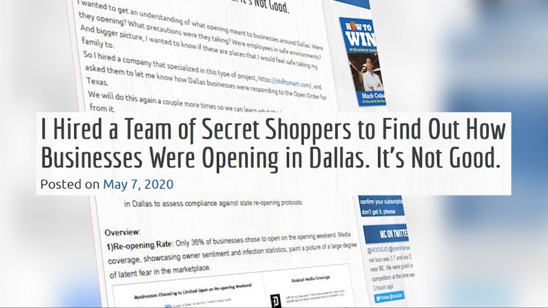 Through ShiftSmart, mystery shoppers went to 300 open restaurant and retailers in Dallas to see if businesses were complaint with the governor's orders.