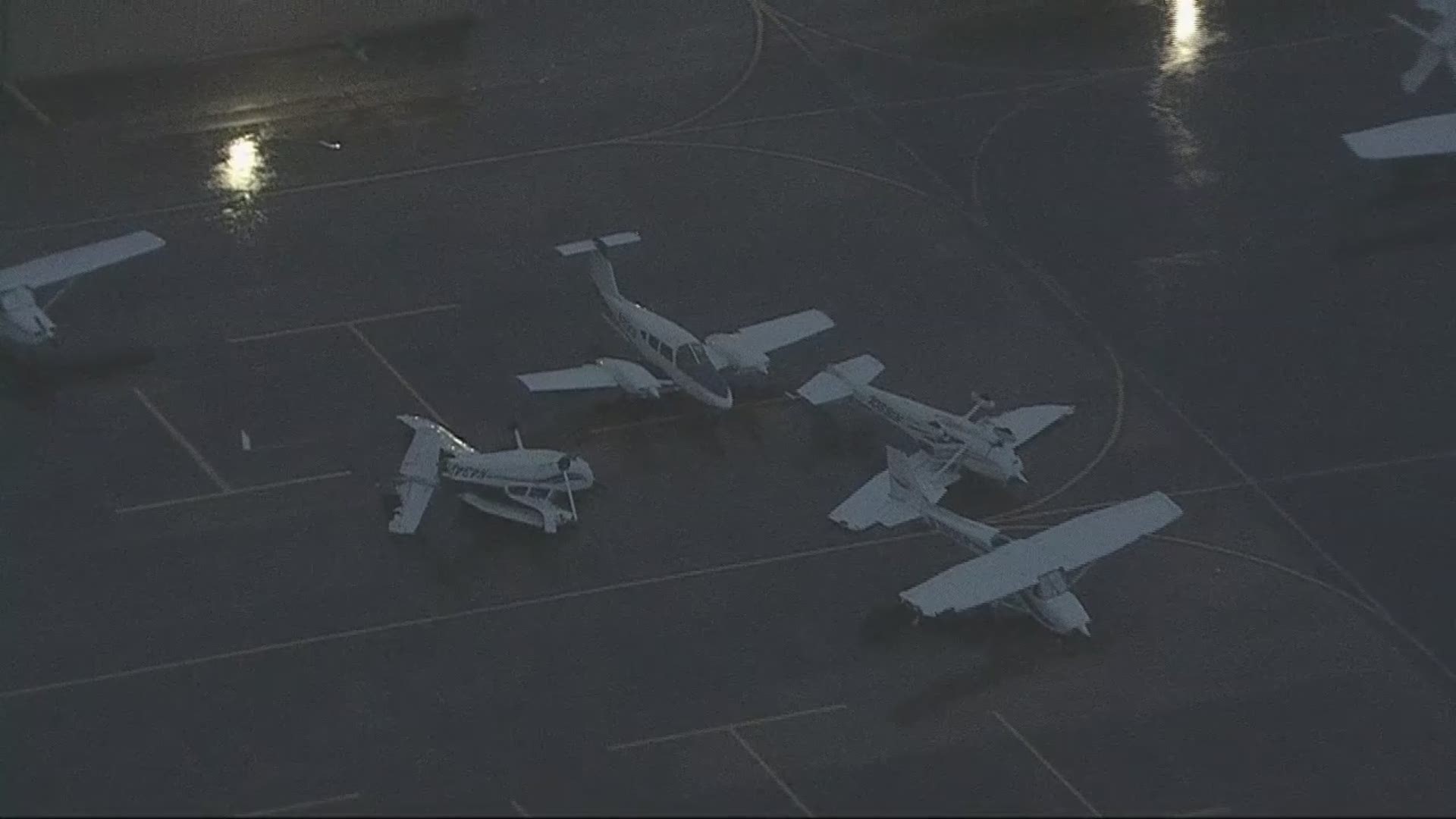 RAW VIDEO: Strong winds from storms cause damage to planes at Grand Prairie Municipal Airport