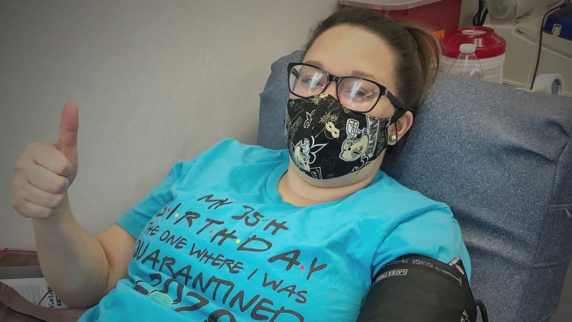 "I hope other survivors out there will also consider donating to help save lives," said 35-year-old Elizabeth Bolt, who donated her plasma this past weekend.