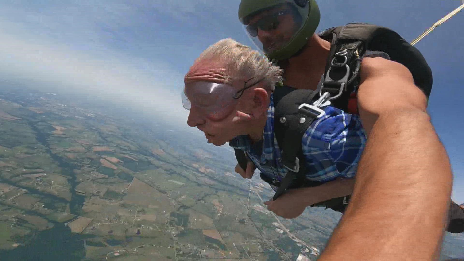 Ted Hunsberger hasn't been skydiving in more than 20 years. On Monday, he wasn't about to let being a septuagenarian stop him.