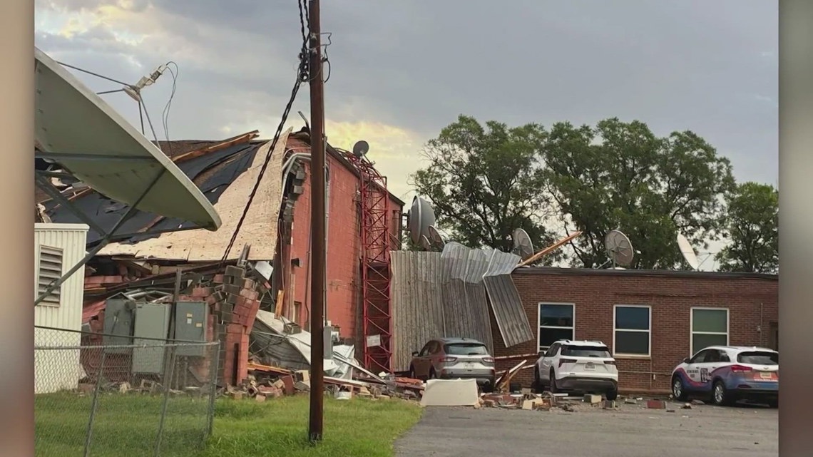 A TV station in Texas was damaged by severe storms over the weekend ...