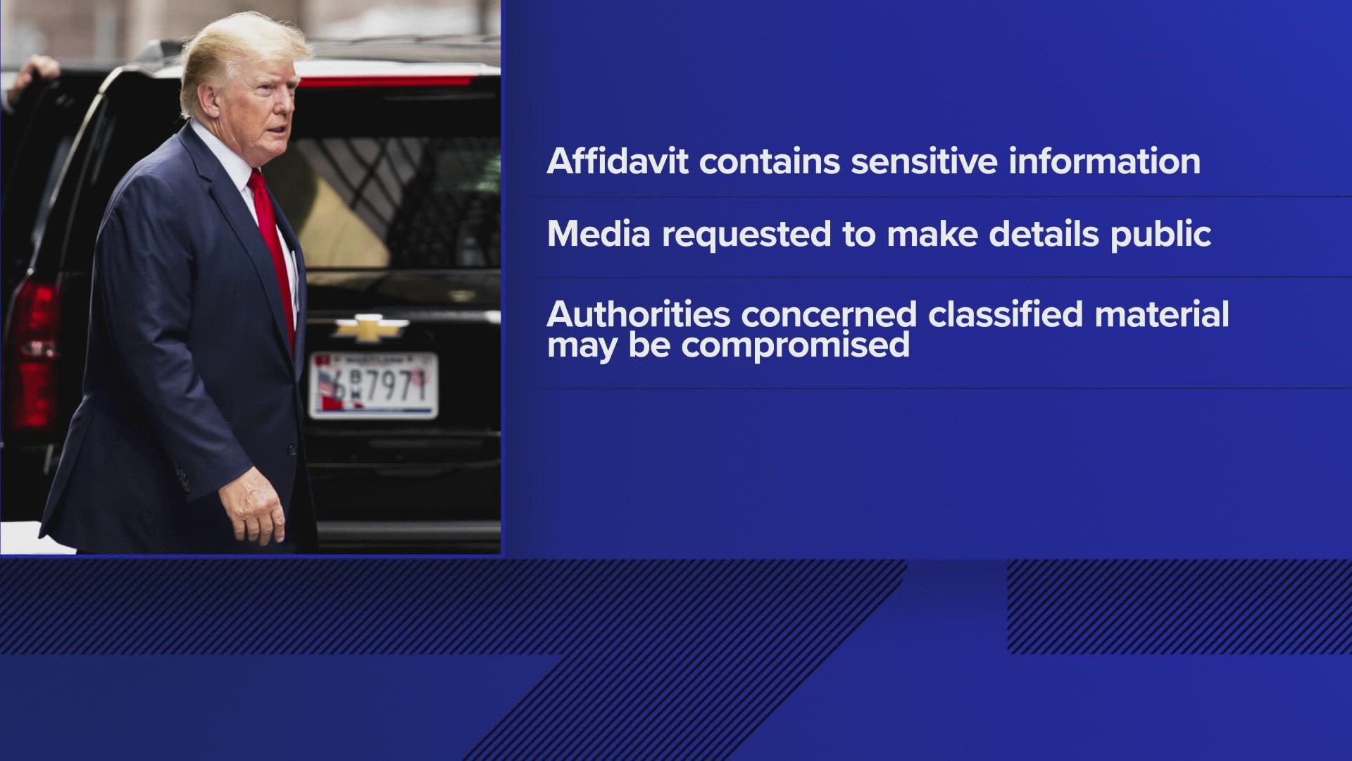 Prosecutors say the affidavit contains highly sensitive information about witnesses.