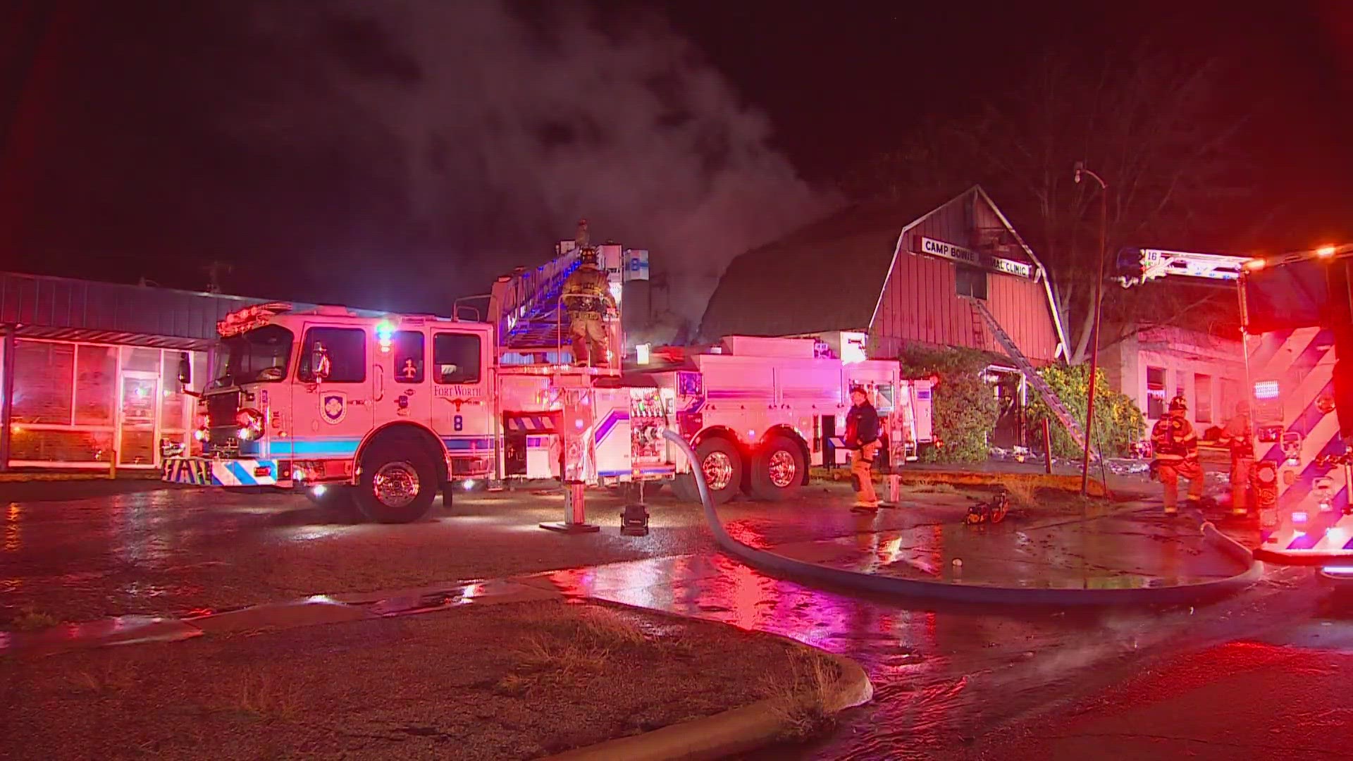 The Fort Worth Fire Department reportedly received calls about a vacant building that used to be Camp Bowie Animal Clinic caught on fire late Thursday.