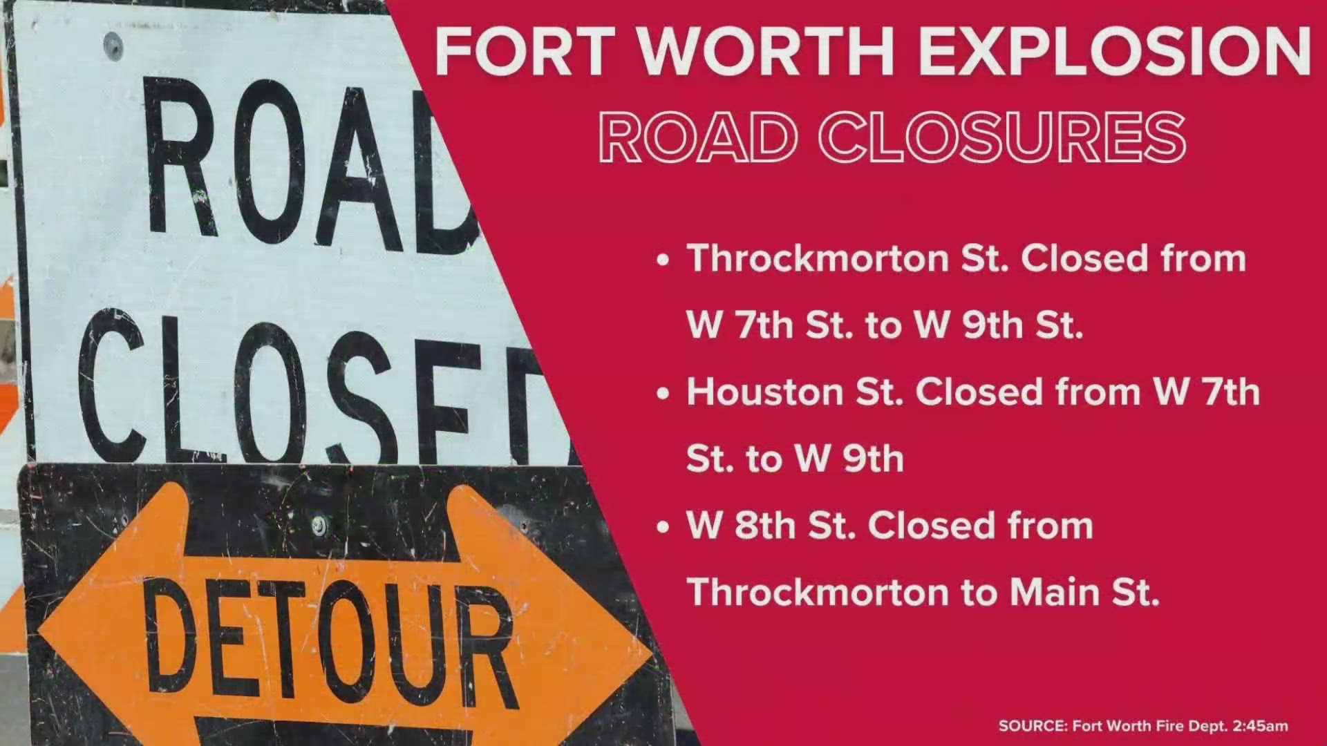 Officials have closed off some roads in downtown Fort Worth as crews continue to handle the damage from Monday's explosion.