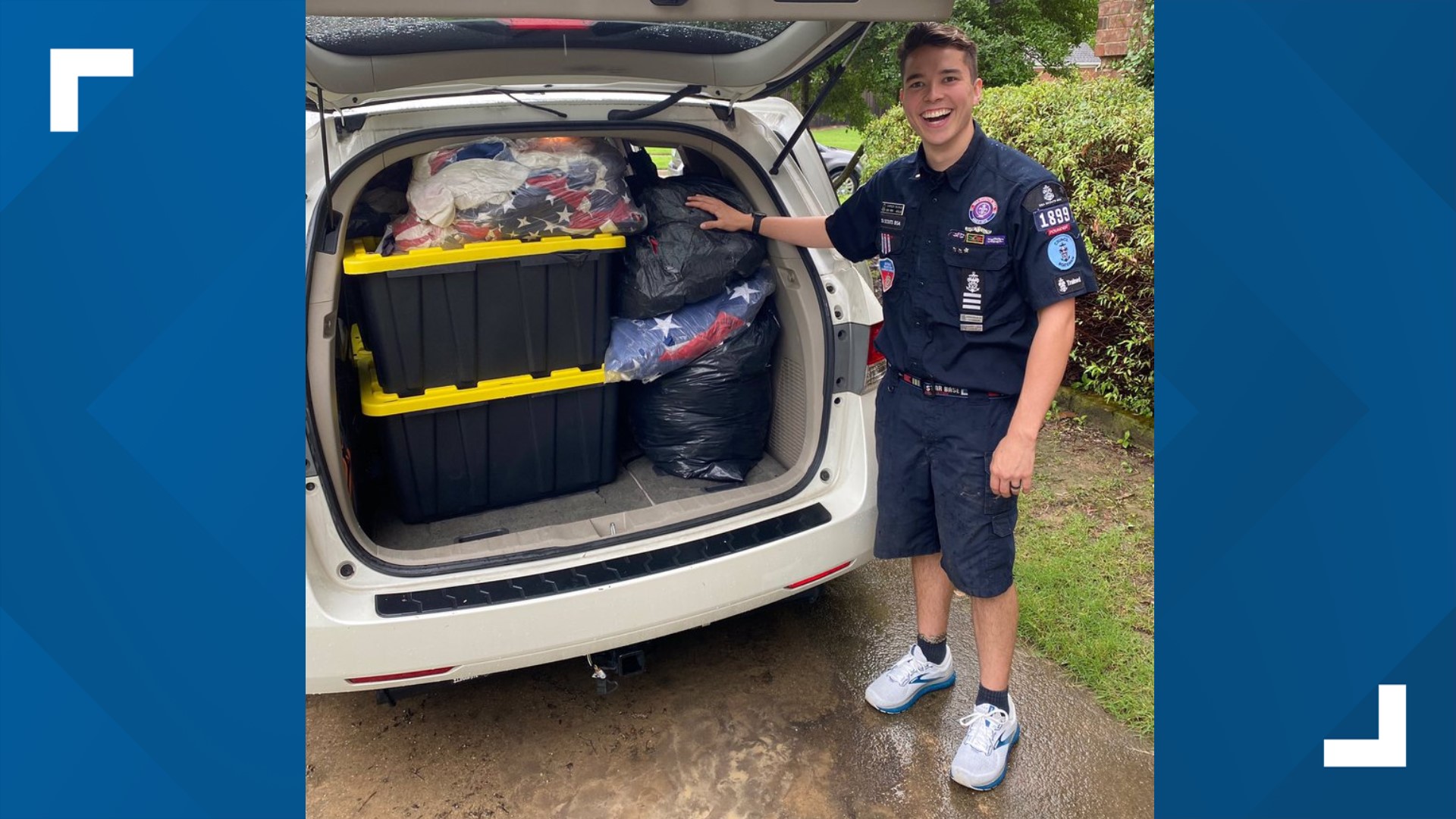 Frisco teen Carson Backus was hoping to collect at least 50 American flags for his Sea Scouts project. But in 48 hours, he collected more than 200.