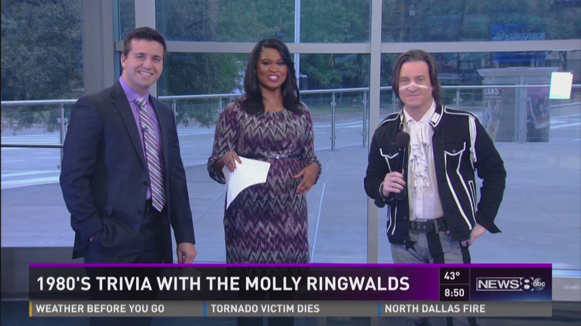 Sir Devon Nooner of the popular rock band trades wits with WFAA's Carla Wade and Wes Houx on 1980s trivia.