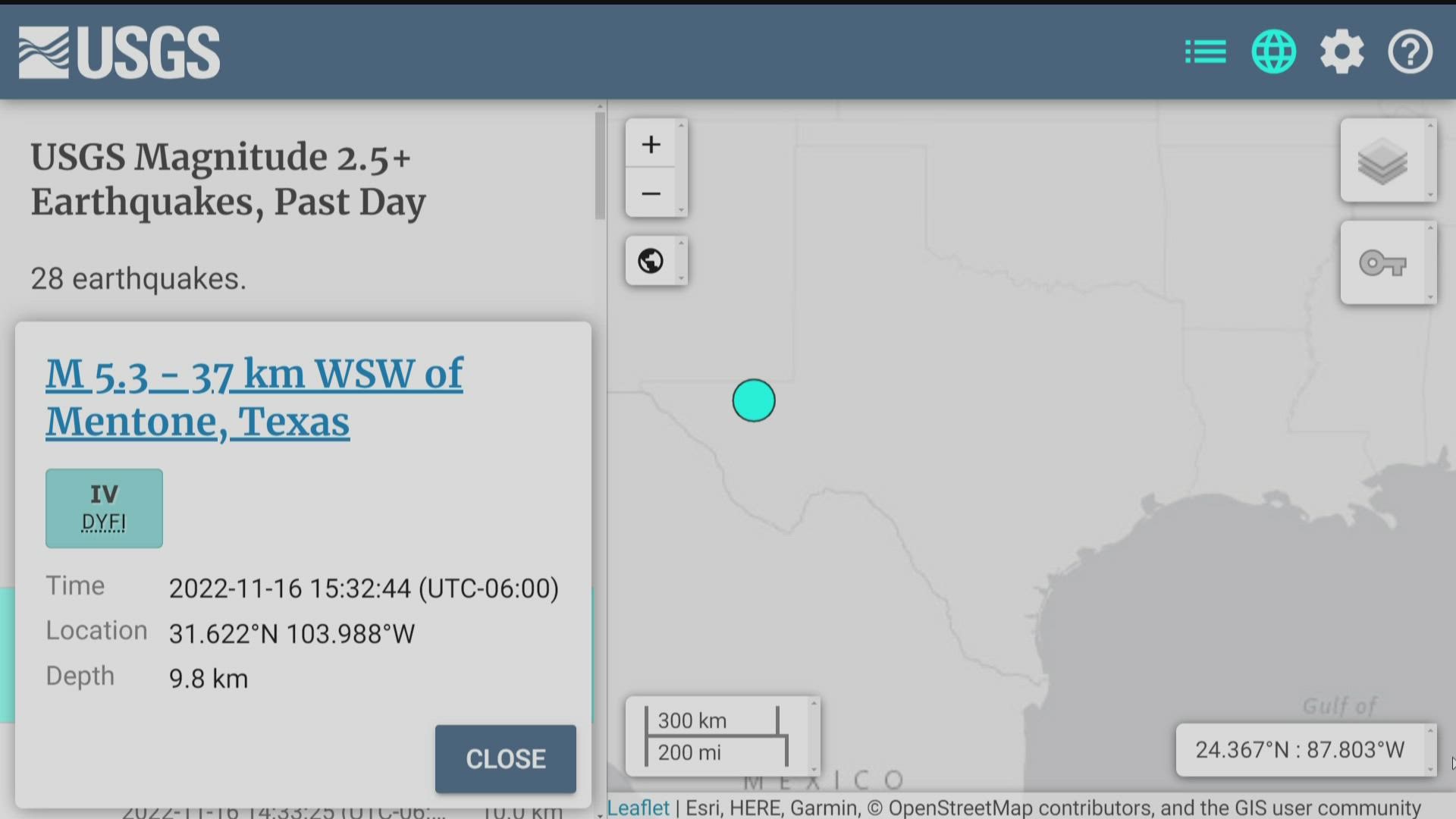 The United States Geological Survey is reporting that a magnitude 5.3 earthquake was recorded in West Texas on Wednesday afternoon.
