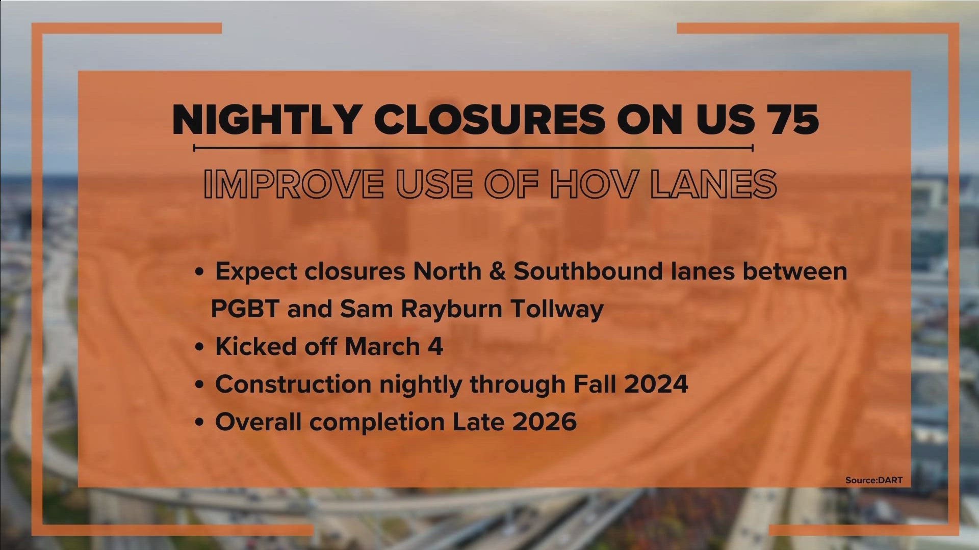 Closures will happen on weeknights through Fall 2024.