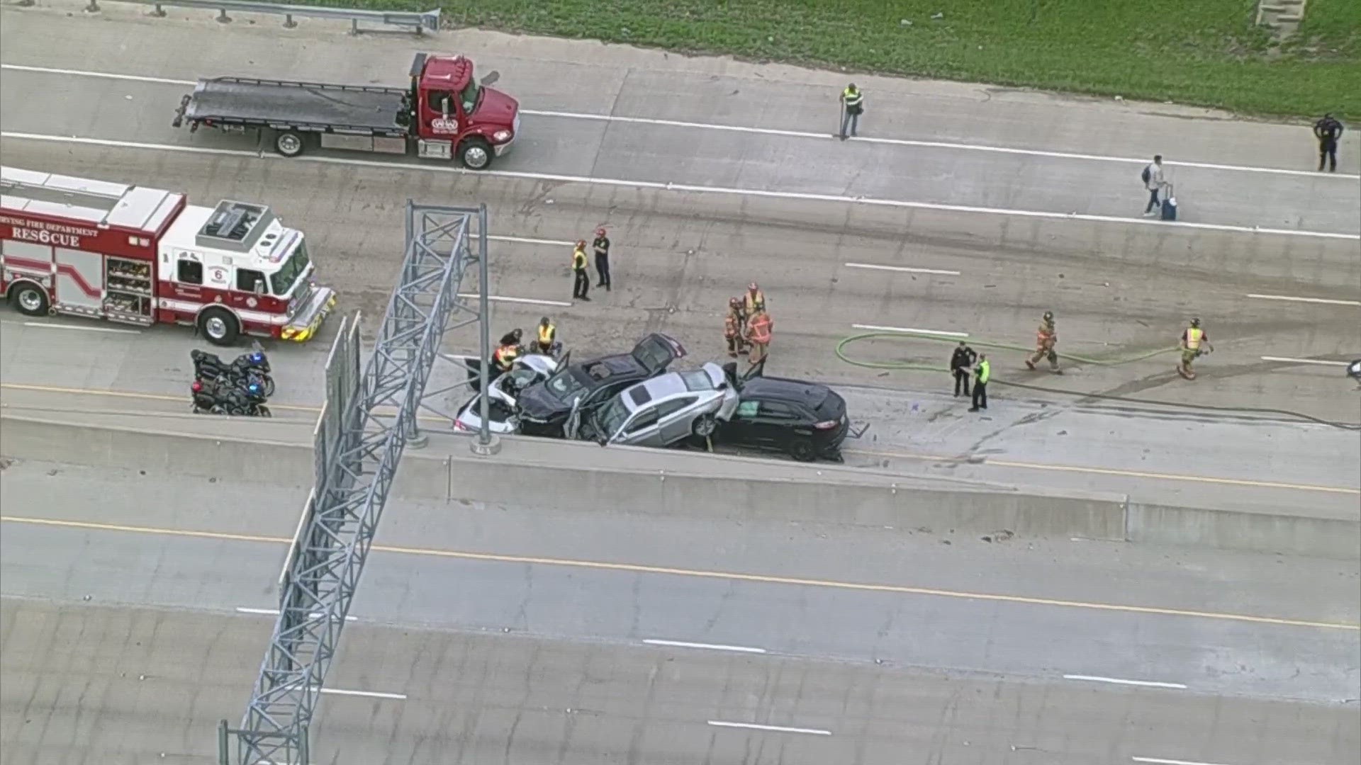 State Hwy 161 SB in Irving is shut down after a multi-vehicle crash near Walnut Hill Lane