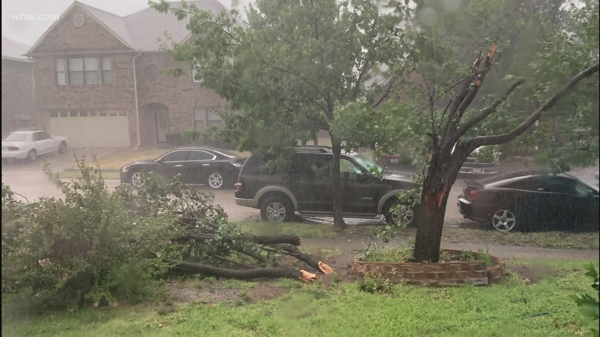 The Tarrant County Sheriff's Office was warning people to avoid the Briar area after high winds caused downed power lines and trees.