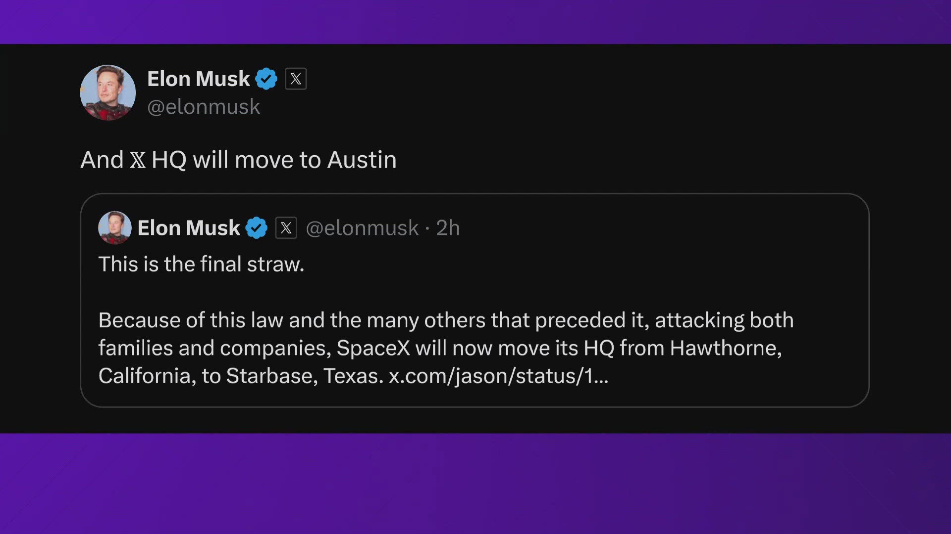 Musk previously moved Tesla Headquarters to Austin back in 2021.