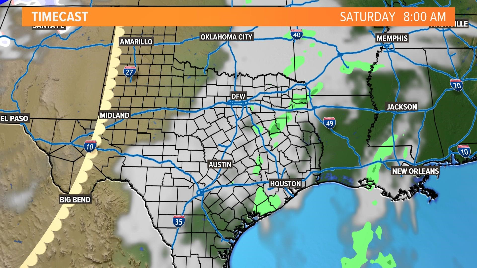 A few showers possible on Saturday. Storms likely on Sunday