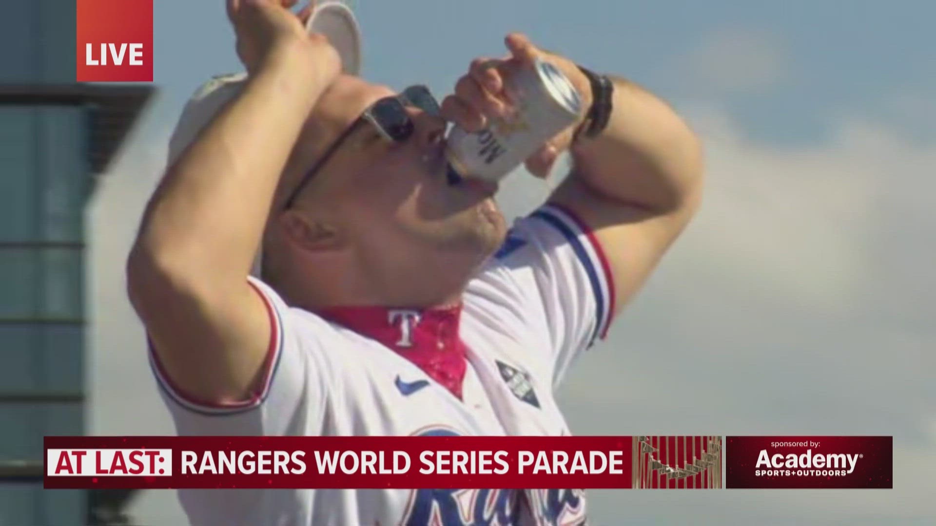 Nathaniel Lowe was enjoying himself as he chugged a Modelo beer at the Texas Rangers World Series championship parade.