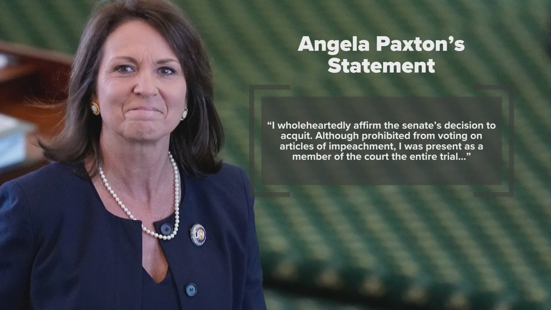 "I wholeheartedly affirm the senate's decision to acquit," Angela Paxton wrote in the statement.