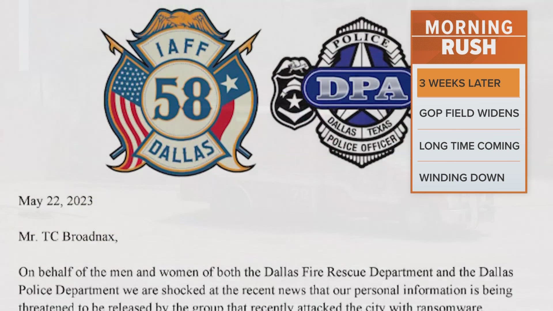 The City of Dallas continues working to restore its network, following a ransomware attack. Dallas firefighters and police are concerned about personal data leaks.