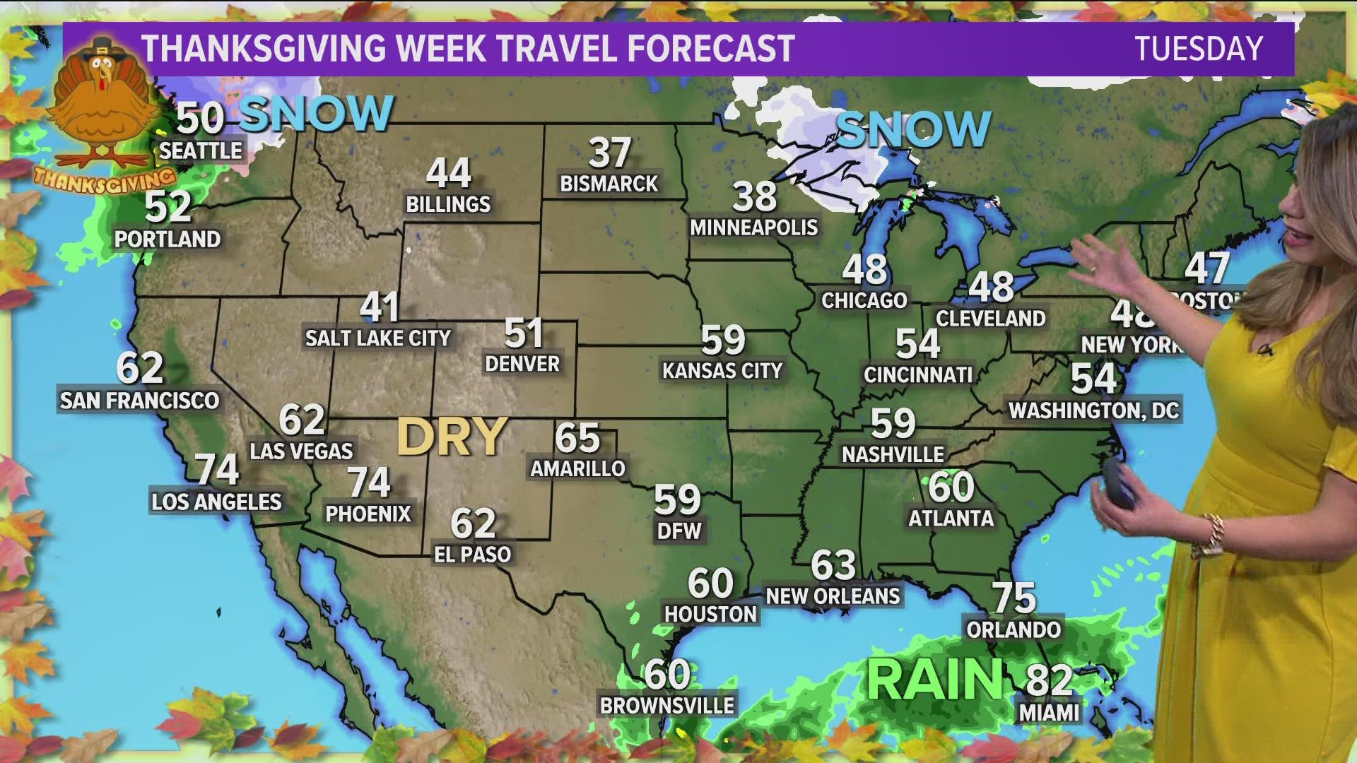 DFW Weather Thanksgiving week travel forecast.