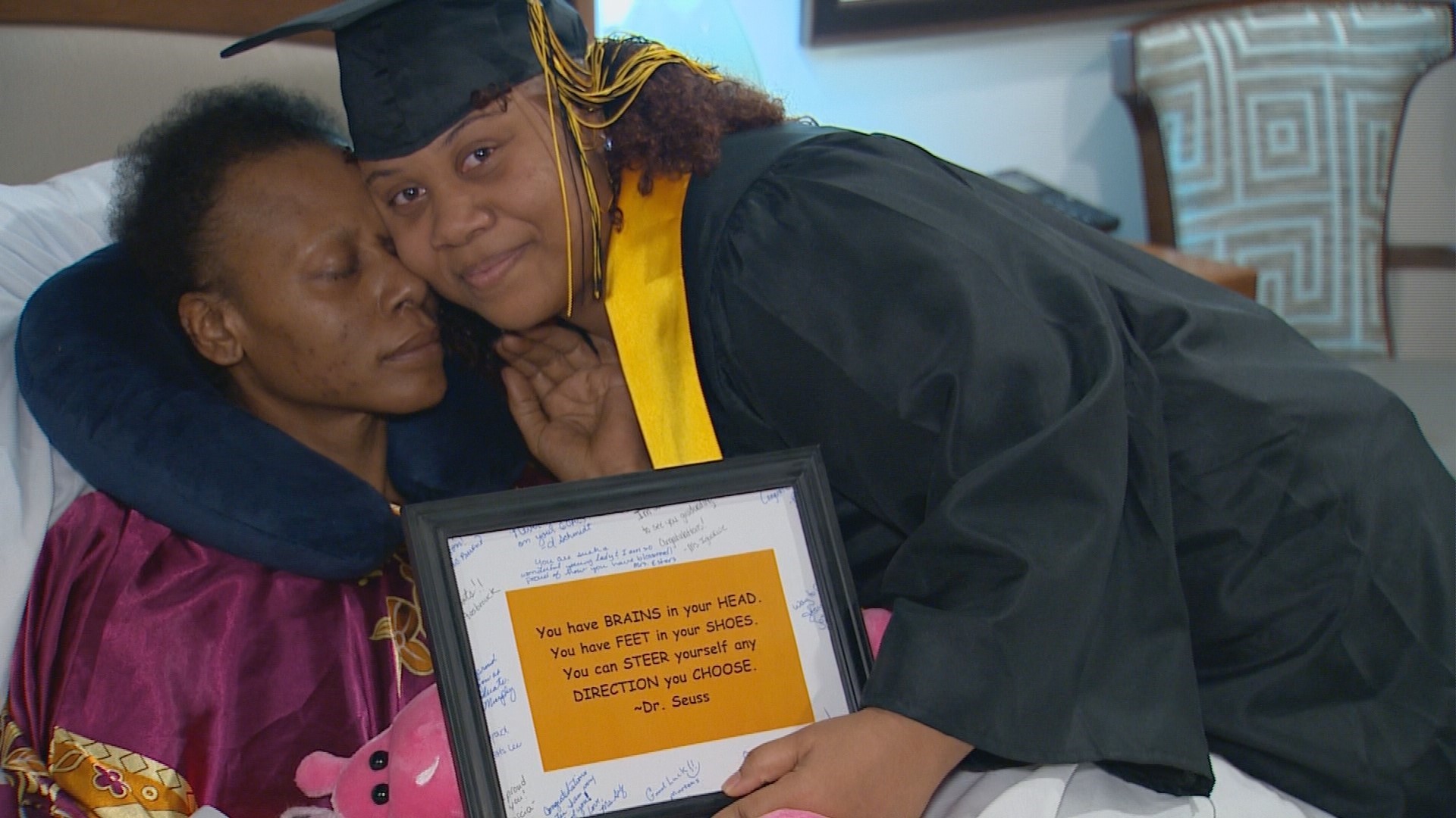 A touching moment took over the halls of the T. Boone Pickens Hospice Care Center in Dallas Monday night after a daughter graduated from high school near her mother.