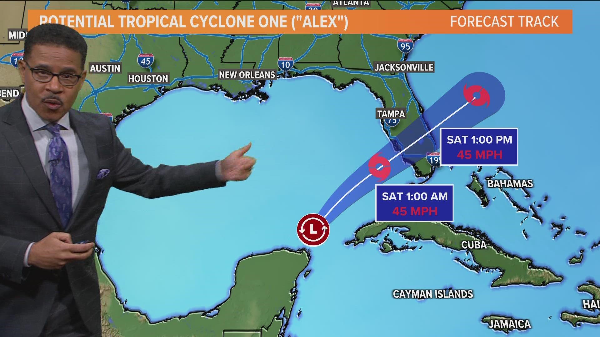 A tropical cyclone that could become Tropical Storm Alex is heading toward the Florida coast. Here's the latest path and forecast.