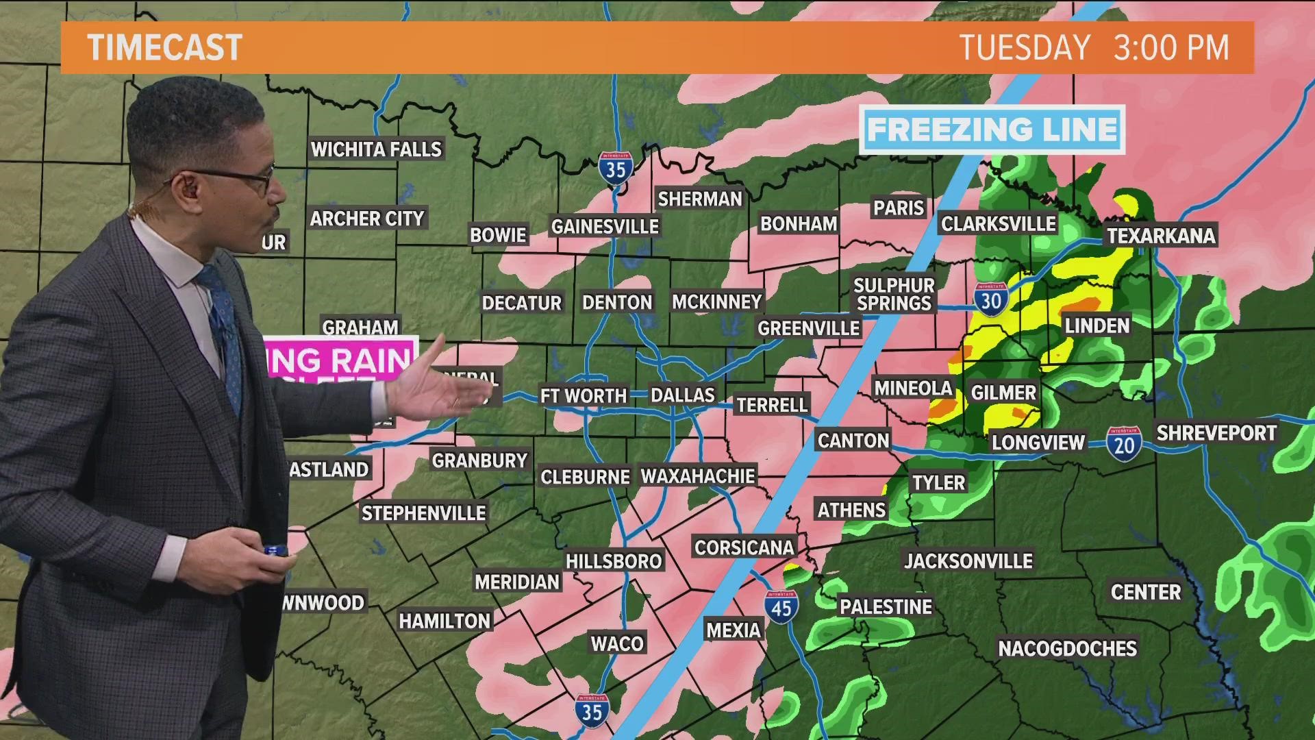 WFAA meteorologists Greg Fields and Mariel Ruiz have the forecast for North Texas as the Winter Storm Warning extends to Thursday morning.