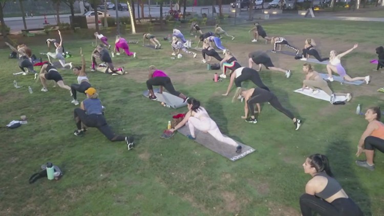 Working out with Daybreak in Klyde Warren Park!