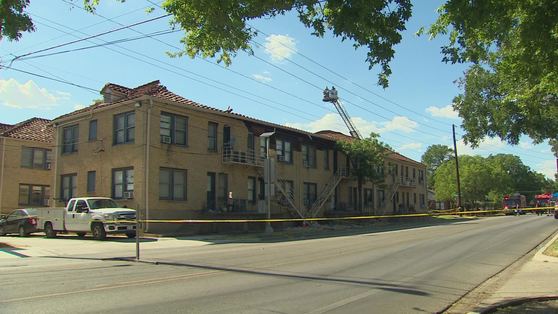 Part of a roof collapsed at a two-story apartment building in the Lower Greenville area of Dallas on Sunday afternoon, officials said.