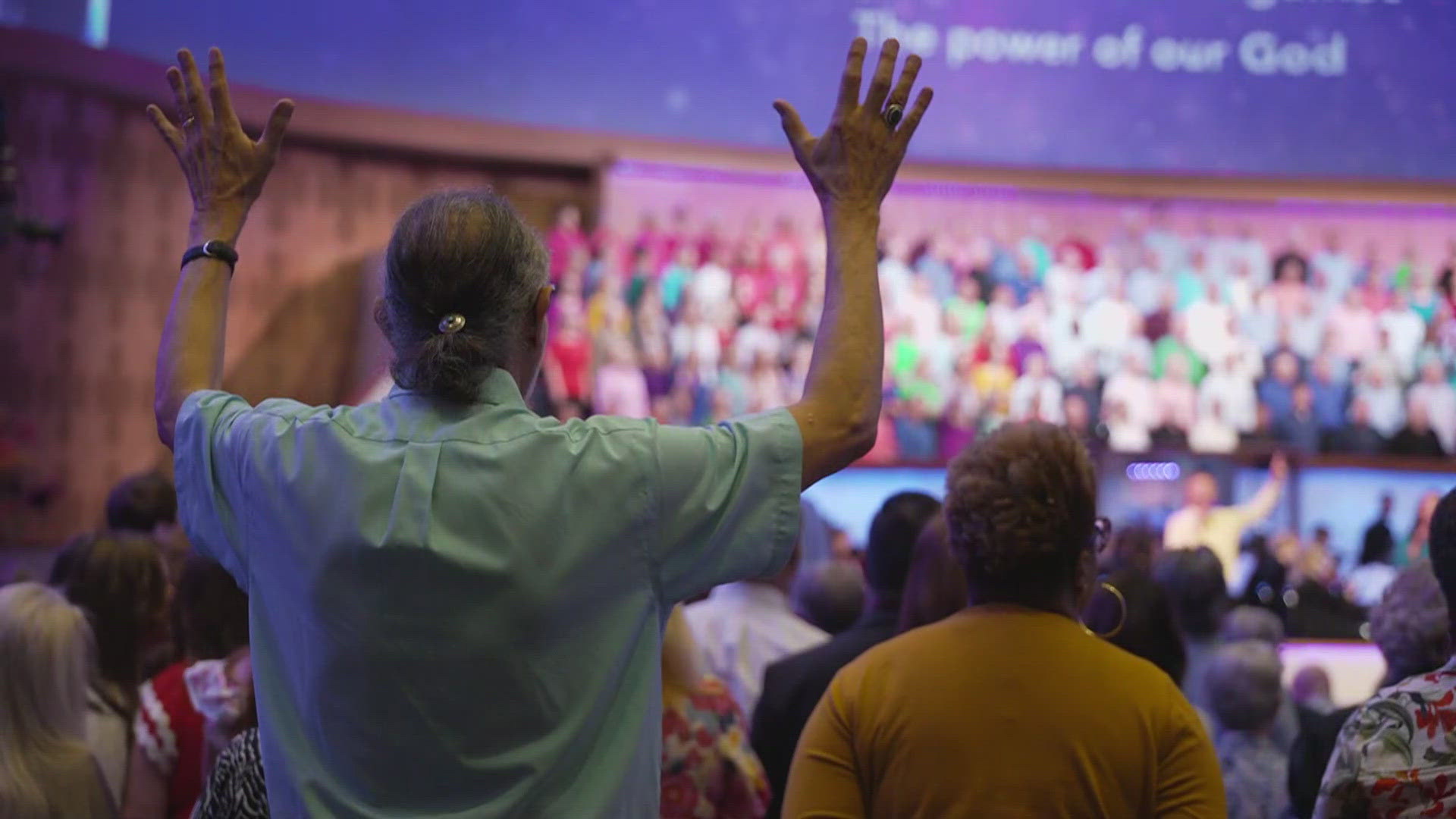 After a fire destroyed the church's historic sanctuary, First Baptist Dallas' congregation was able to convene in their worship center for Sunday service.