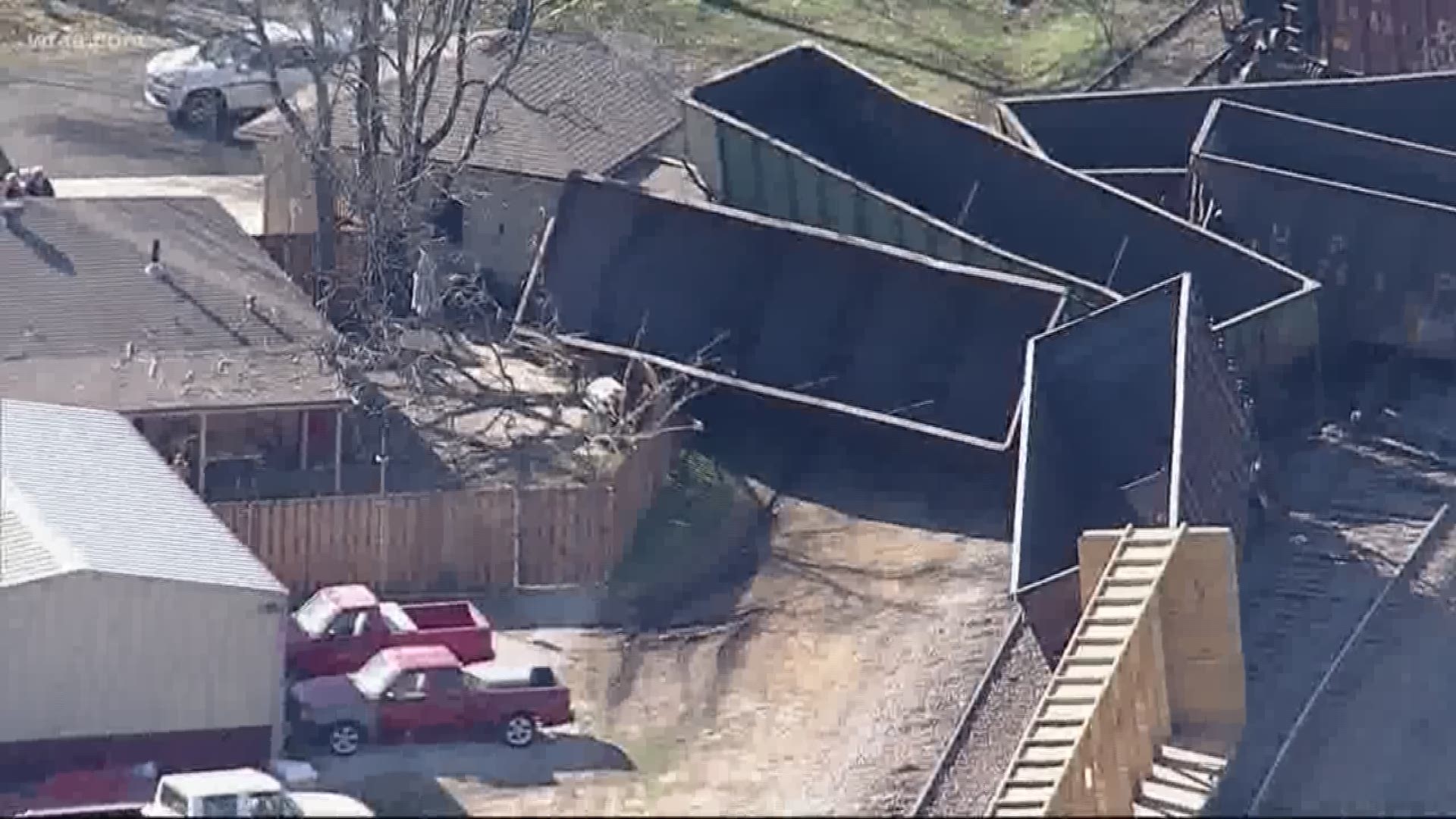 No one was injured, but several railcars ended up in a backyard in Aubrey, Union Pacific officials said.