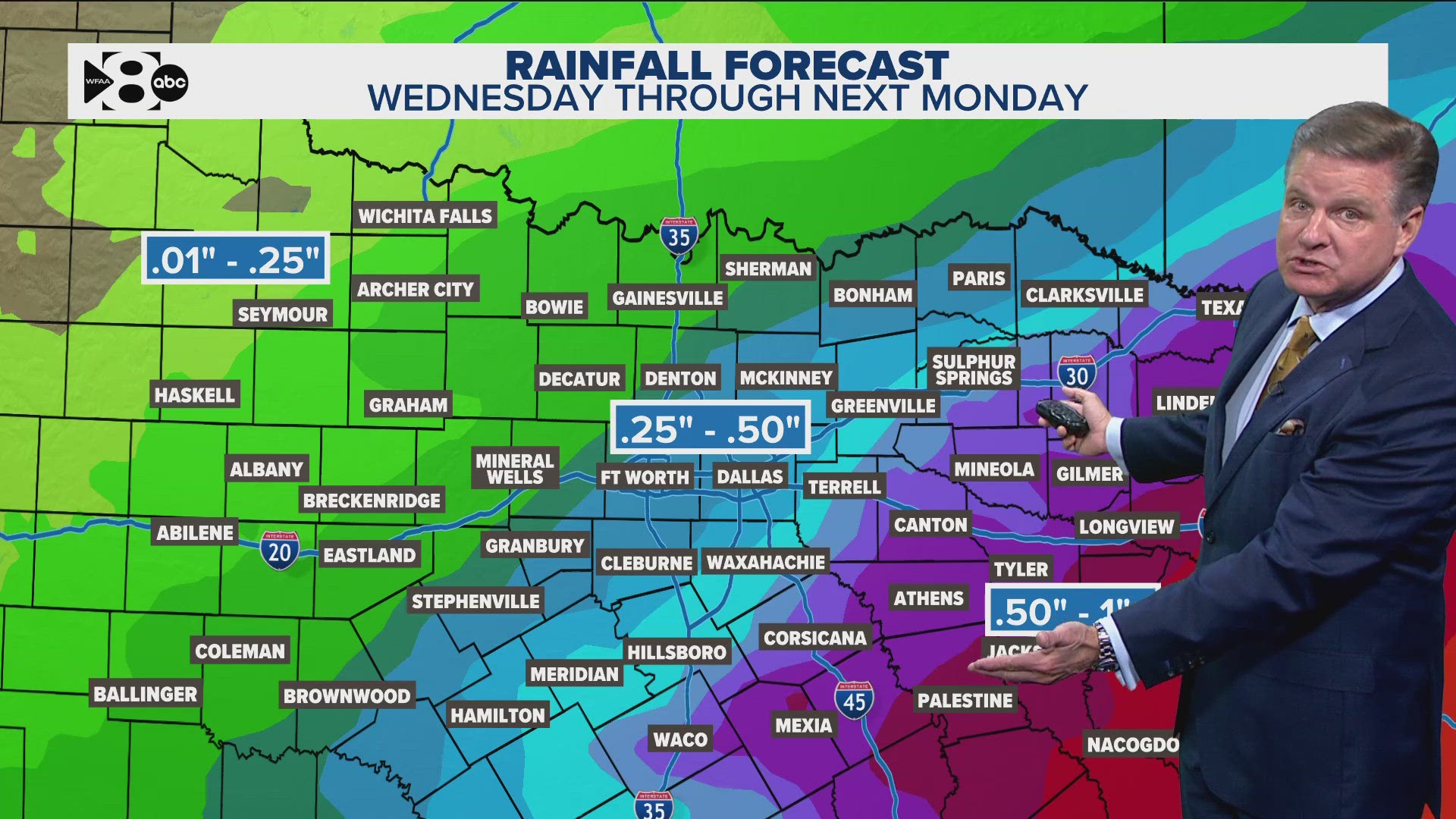 Rain chances are in the forecast for North Texas come midweek, but temps will remain steady and seasonable.