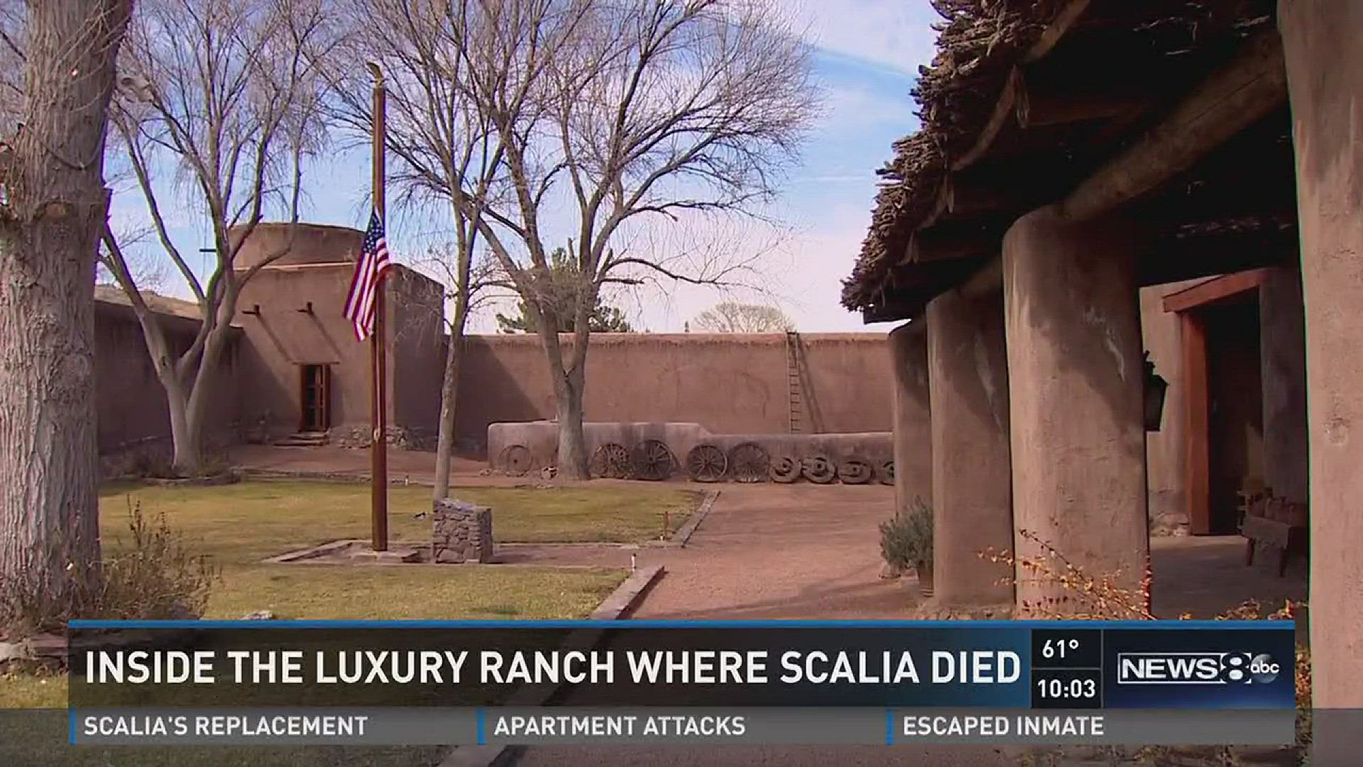 The curtains were pulled at the Cibolo Creek Ranch, where Justice Antonin Scalia was found dead Saturday. Jason Whitely reports.