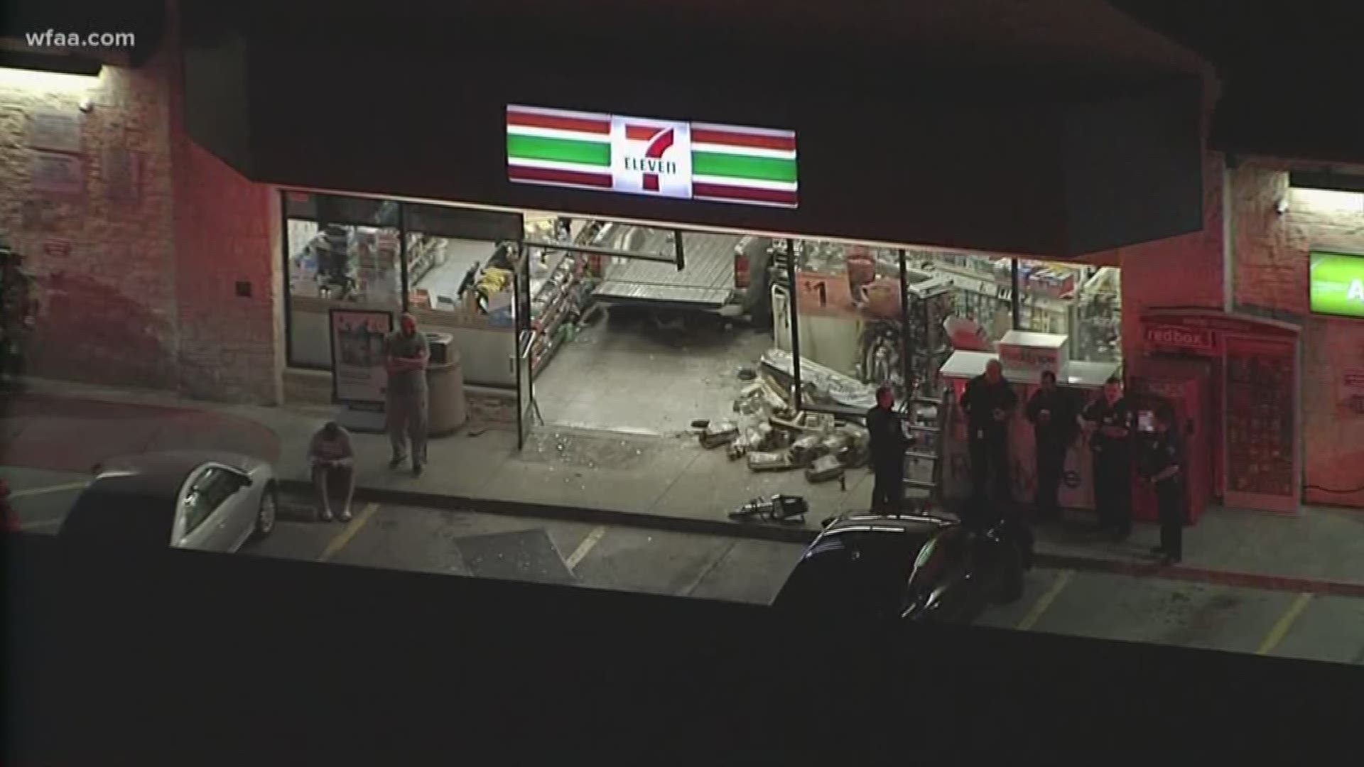 Vehicle crashes in 7-Eleven gas station in Murphy