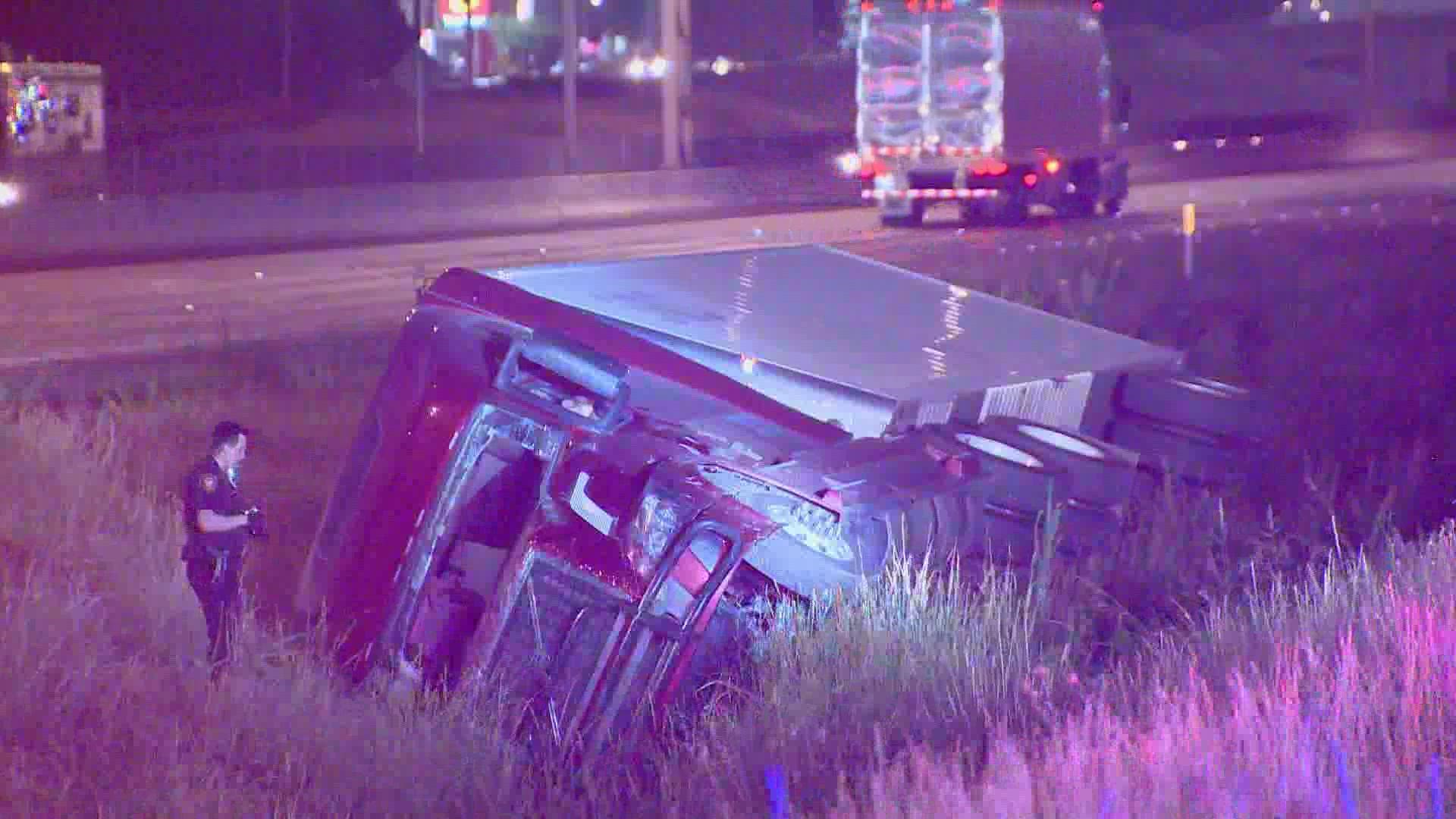 The crash was causing traffic backups along I-35W on Monday morning.