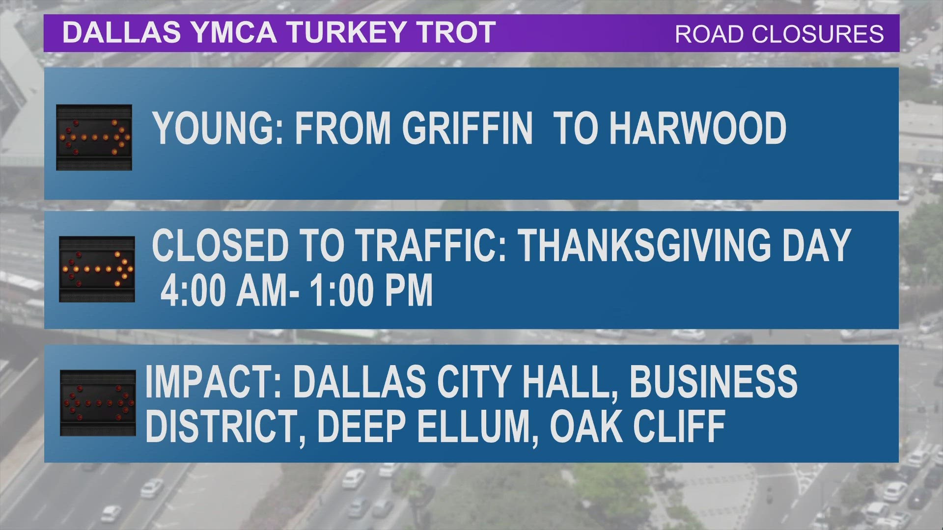The President & CEO of the YMCA of Metropolitan Dallas joined Daybreak ahead of the Turkey Trot. Stacia Wilson also listed the traffic closures you need to know.