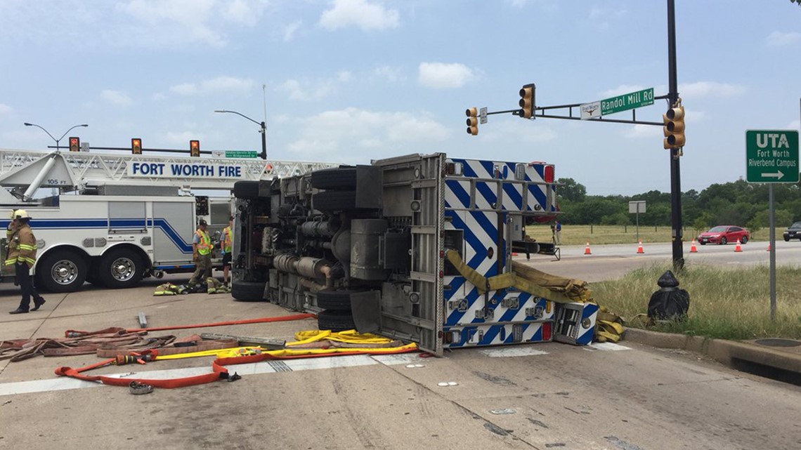 Fort Worth firefighter injured after truck overturns in crash